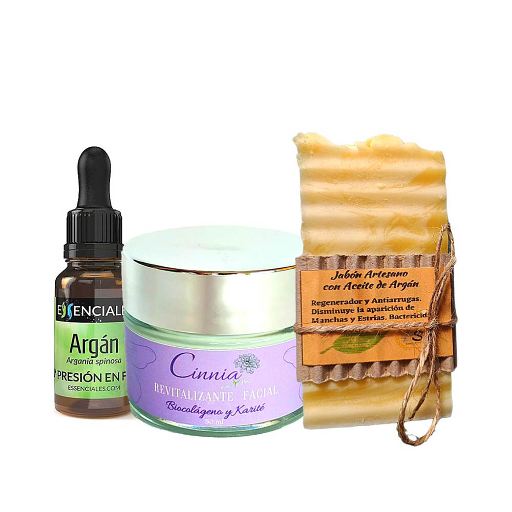 Pack Belleza Crema Facial Revitalizante con Jabón y Aceite puro de Argán
