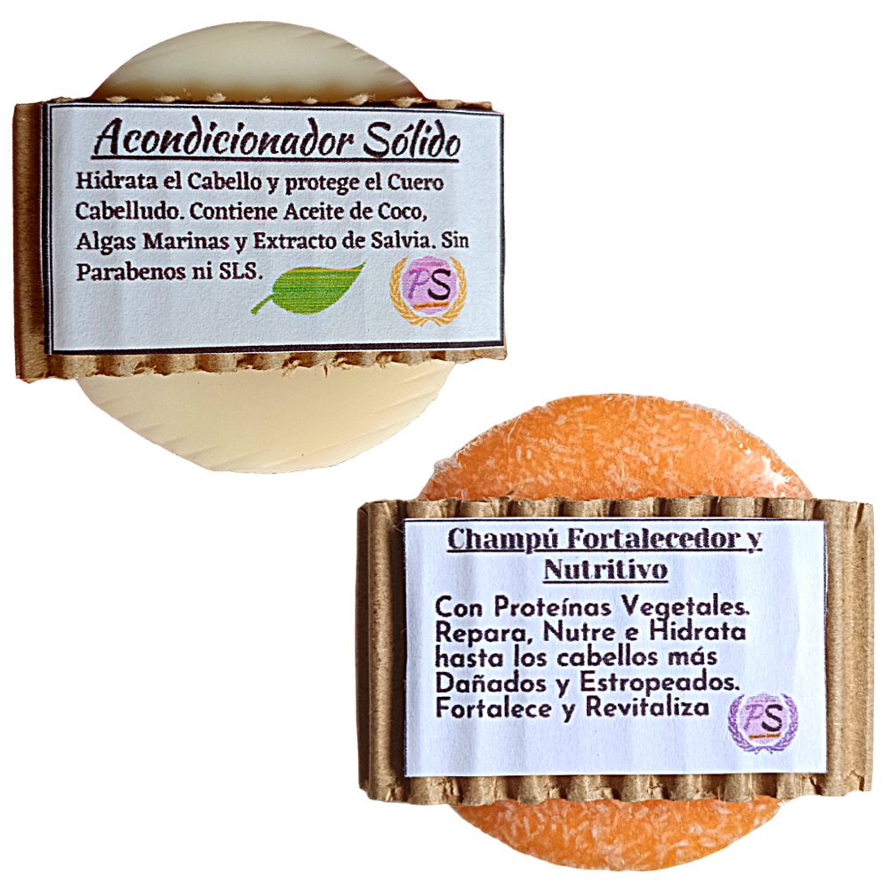 PumarShop Cosmética Natural AAcondicionador Sólido + Champú Fortalecedor y Nutritivo -Pomelo