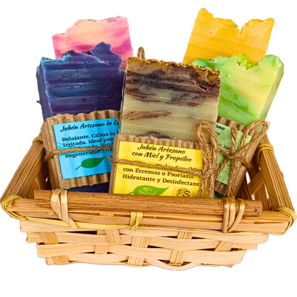 Cesta de Mimbre de 5 Jabones Artesanales