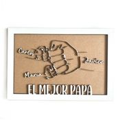 miniatura Cuadro Papá con puños de madera personalizada con nombres de familia 