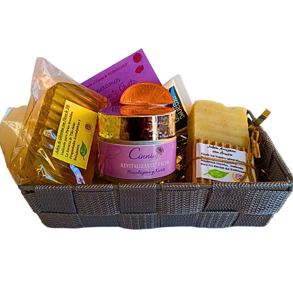 Cesta: Crema facial ecológica + crema de manos bio  y 2 jabones artesanos