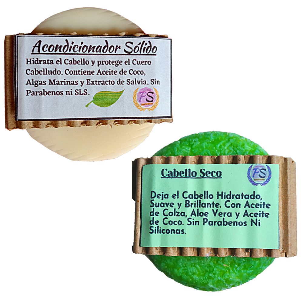 PumarShop Cosmética Natural Pack Acondicionador Sólido + Champú Sólido Cabellos Secos
