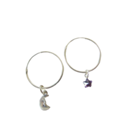 miniatura Argollas plata luna y estrella