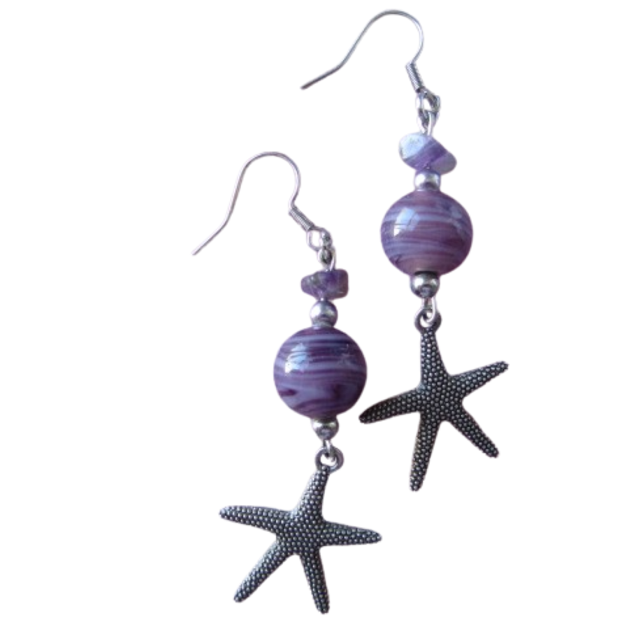 Pendientes estrella de mar con amatista