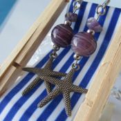 miniatura Pendientes estrella de mar con amatista