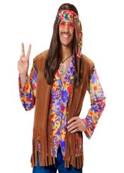 miniatura Disfraz Chaleco Hippie Marrón con flecos