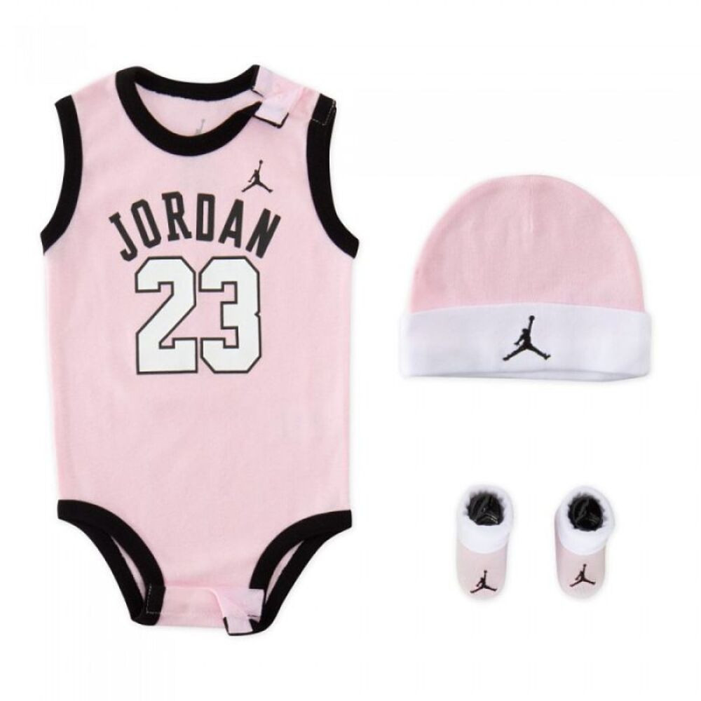 Imagen BODY SET-3 JORDAN 23 JERSEY ROSA BLANCO NEGRO MJ0208-A9Y