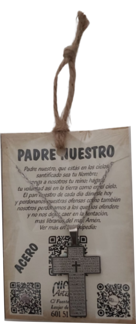 Amuleto de ACERO - Padre Nuestro Cruz 010
