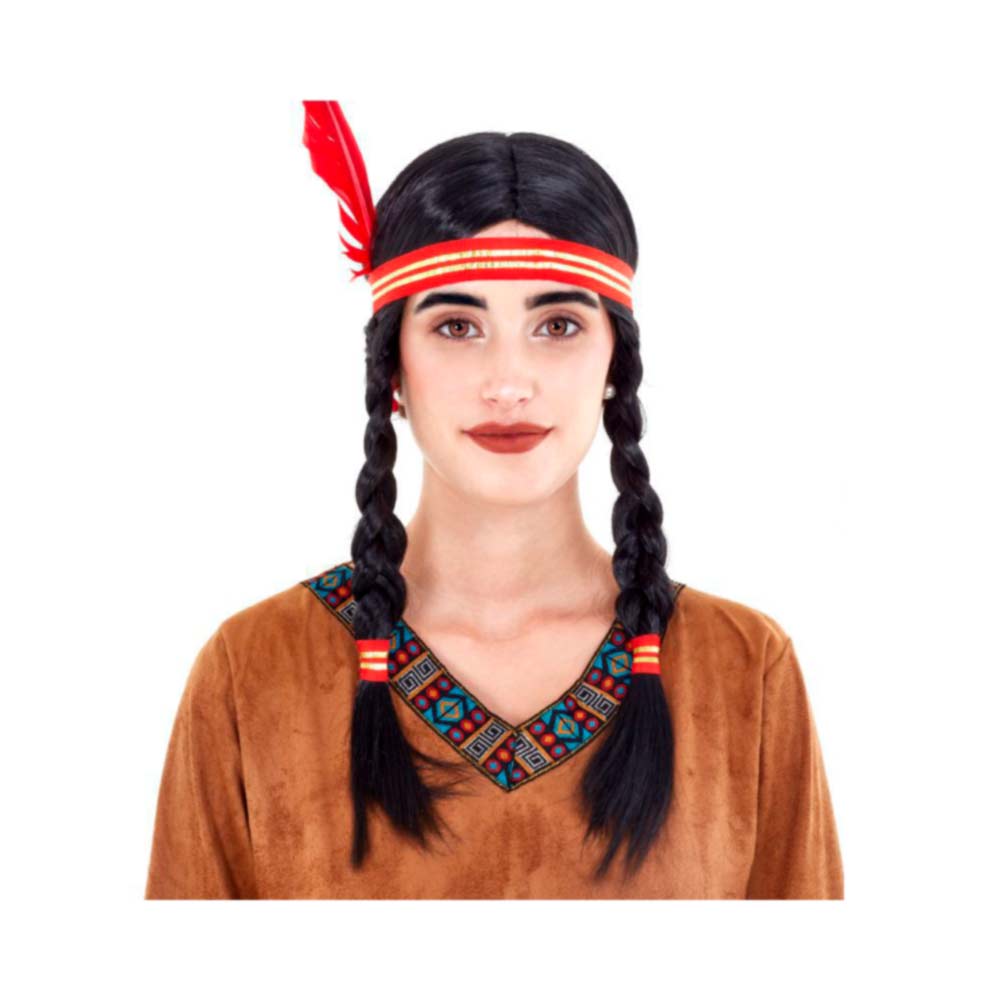 Peluca de india con diadema y pluma