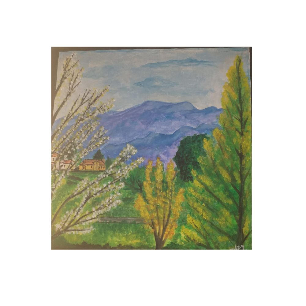 Lienzo "Vistas desde mi ventana. Aramo" Primavera. Asturias