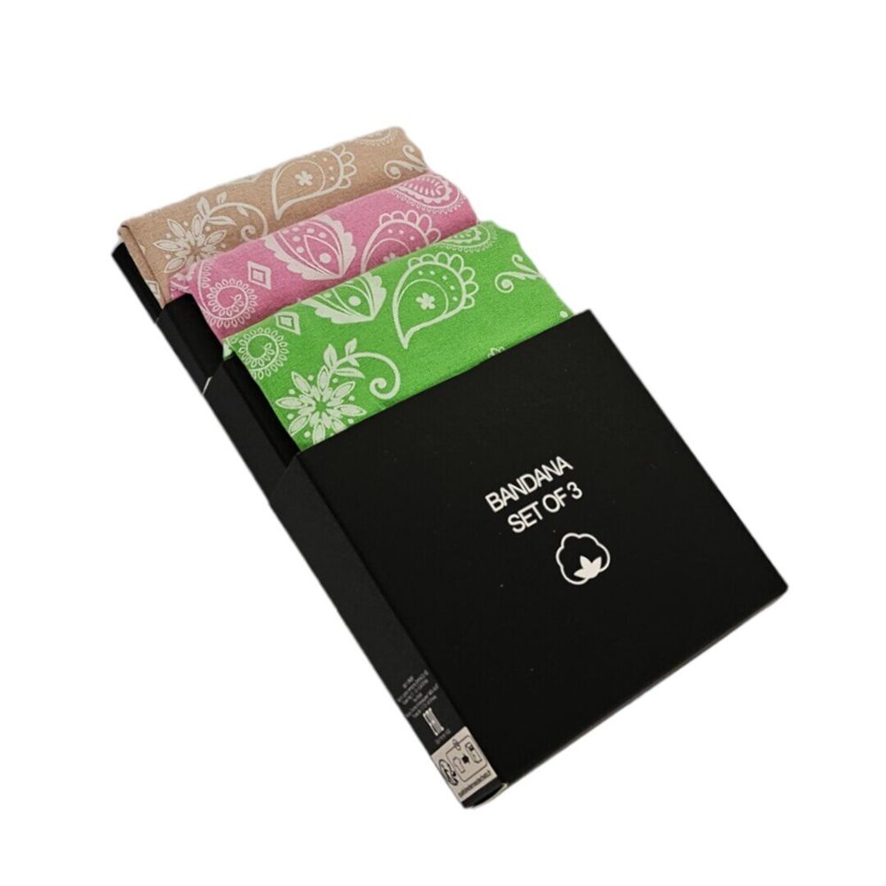 Set 3 Bandanas Estampado Retro - Verde, Rosa, Beige