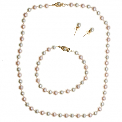 Christian Gar Juego 3 Piezas Majorca Pearls 3006.4 Collar, Pulsera Y Pendientes De Perlas Blan