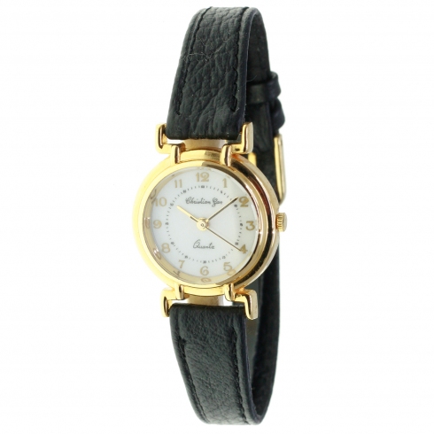 Christian Gar Reloj Christian Gar Para Mujer Dorado Correa Negra