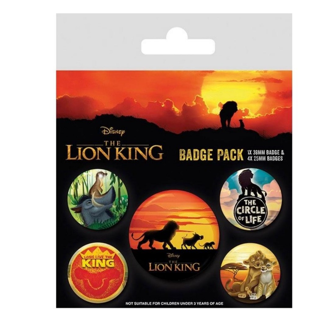 Pyramid Pack 5 Chapas Broches Pins Pyramid Disney El Rey León, Con Imperdible Parte Trasera, 1 de 38mm y 4 de 25mm