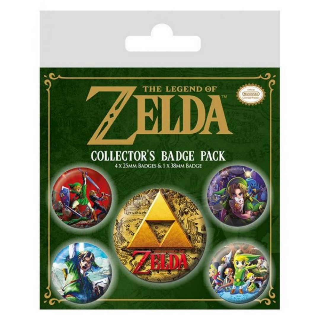 Pyramid Pack 5 Chapas Broches Pins Pyramid  Video Juego Zelda, Con Imperdible Parte Trasera, 1 de 38mm y 4 de 25mm