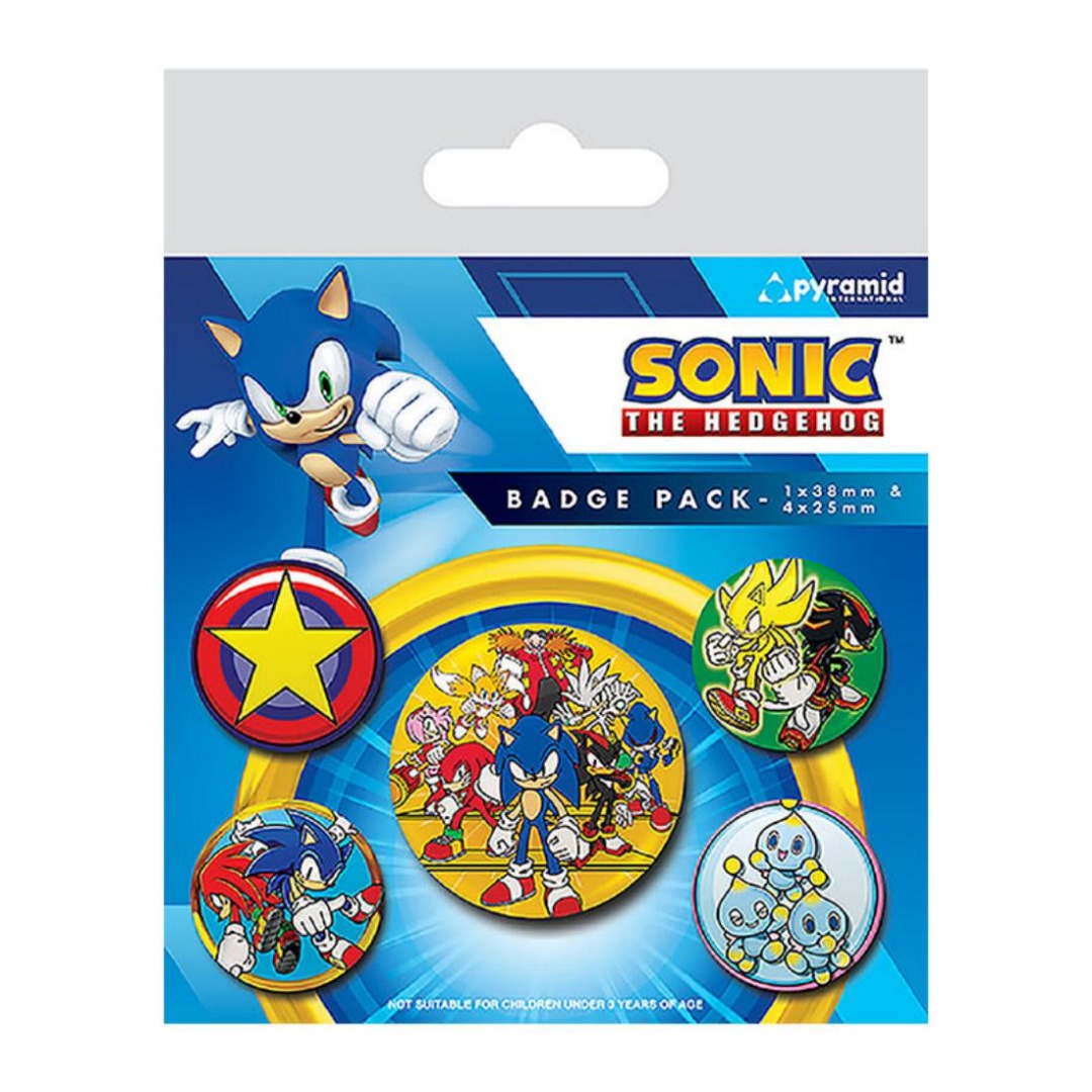 Pyramid Pack 5 Chapas Broches Pins Pyramid  Video Juego Sonic, Con Imperdible Parte Trasera, 1 de 38mm y 4 de 25mm