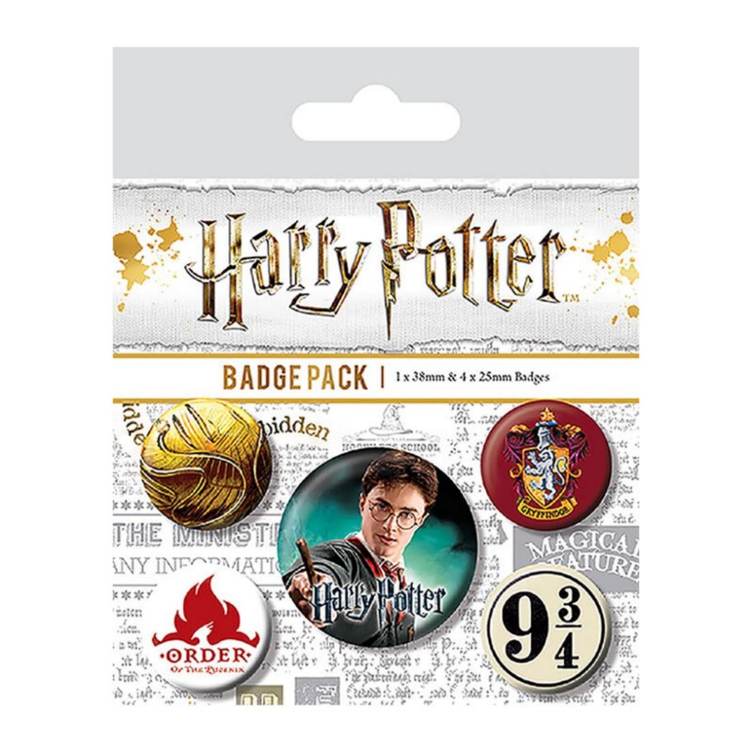 Pyramid Pack 5 Chapas Broches Pins Harry Potter Gryffindor, Con Imperdible Parte Trasera, 1 de 38mm y 4 de 25mm
