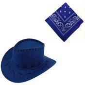 miniatura Sombrero Azul con Bandana Disfraz Vaquero Oeste