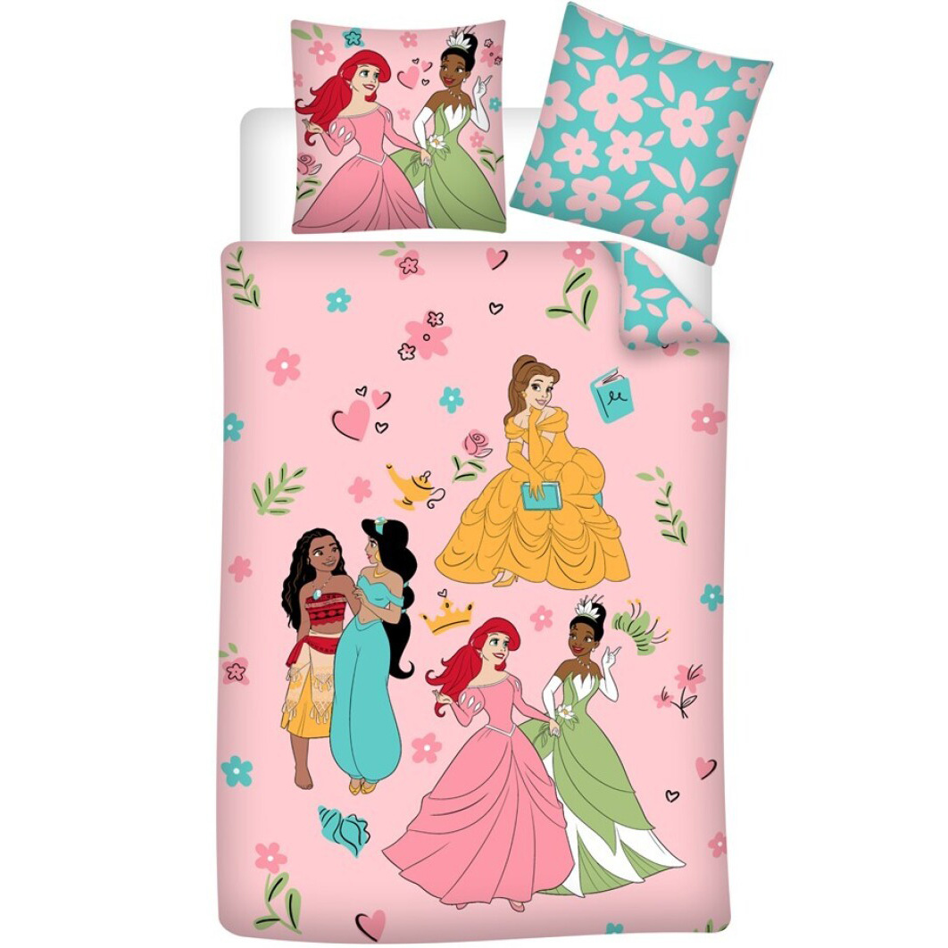 Aymax Funda Nórdica Reversible Princesas Disney  para Cama de 90 o 105cm Microfibra, Medida 140x200 cm más 1 Funda Coj
