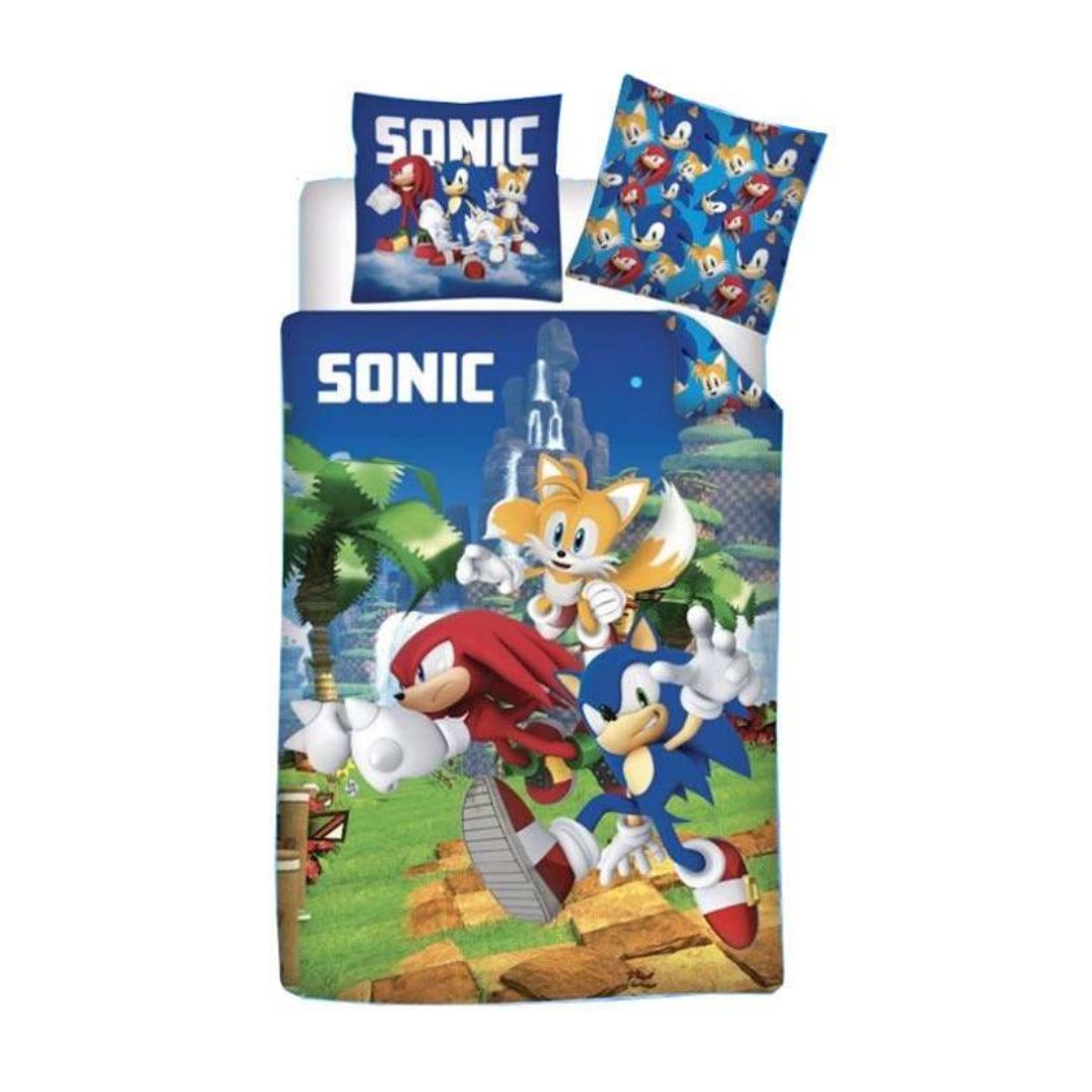 Aymax Funda Nórdica Reversible  Sonic The Hedgehog para Cama de 90 o 105cm Microfibra, Medida 140x200 cm, más 1 Funda