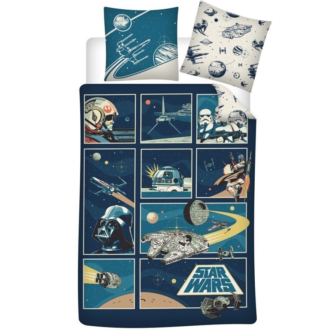 Aymax Funda Nórdica Reversible Star Wars Retro para Cama de 90 o 105cm Algodón 100%, Medida 140x200 cm, más 1 Funda Co