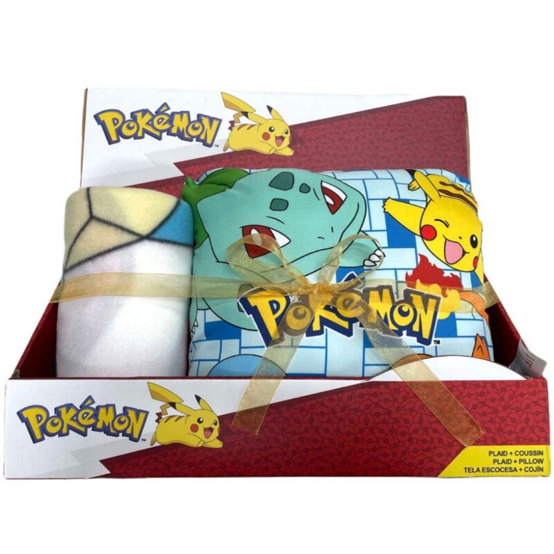 El Reino Friki Set Manta Polar 100x140 cm Más Cojín 35x35 cm Pokemons Pikachu