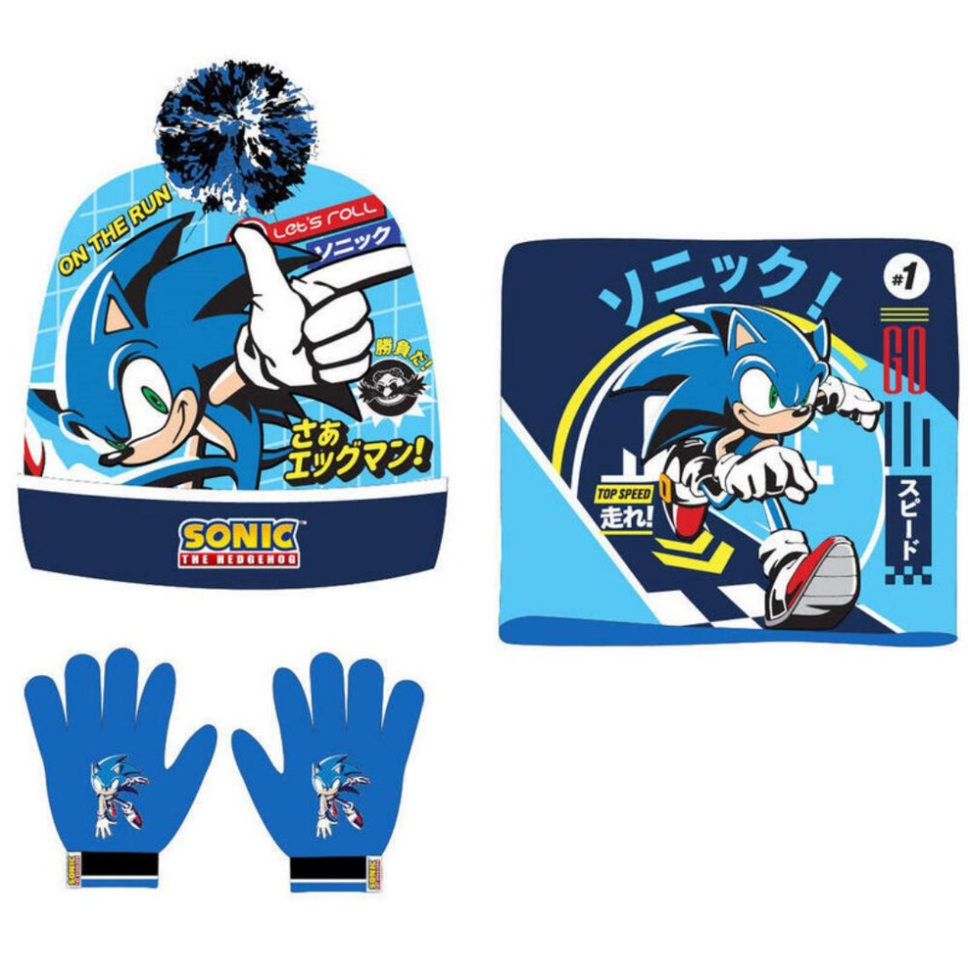 El Reino Friki Set Infantil Braga Cuello + Guantes + Gorro Juego Sonic