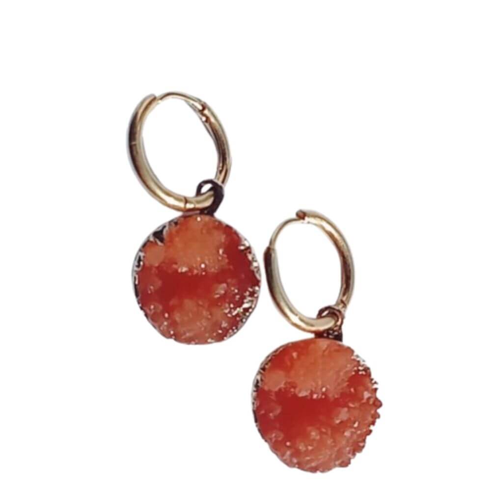 Pendientes cristal de resina color terracota en acero inoxidable, baño de oro. Antialérgicos