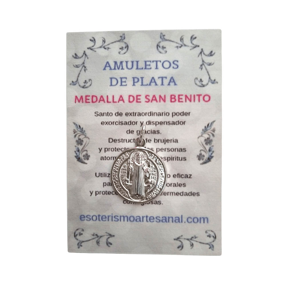 Colgante amuleto Medalla de San Benito en plata 15mm.