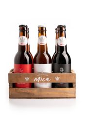 miniatura Pack Regalo Cerveza Mica. Caja de madera con 6 botellas
