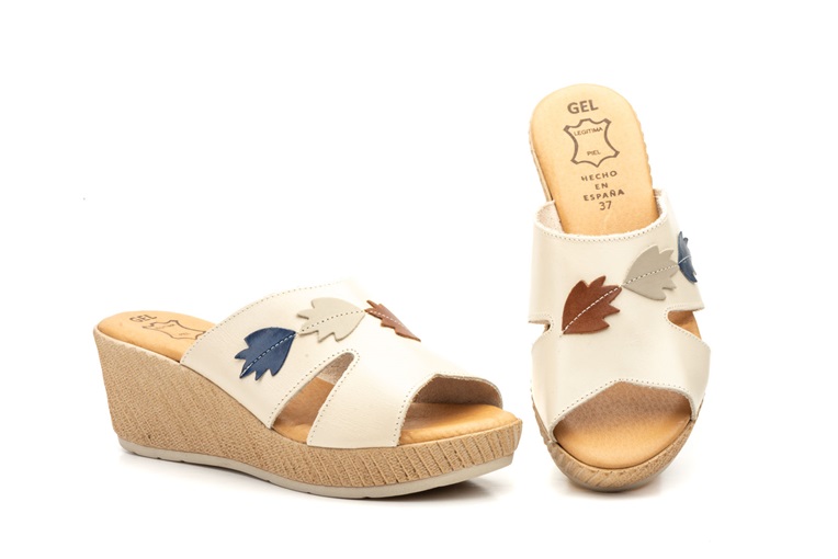 Sandalias Mujer Piel Planta Gel Cuña Hojas 1