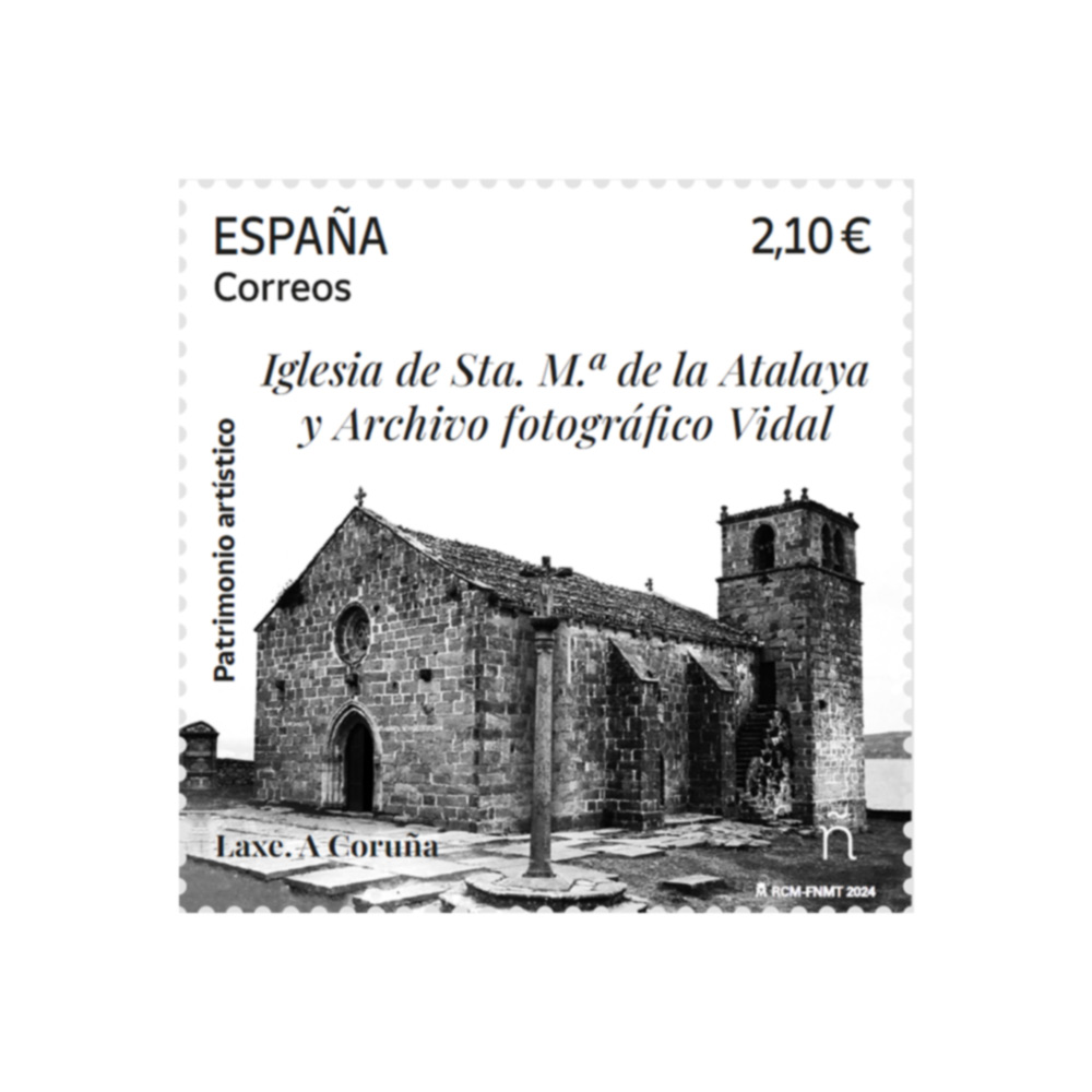 Sello Iglesia de Sta. Mª de la Atalaya y Archivo fotográfico Vidal. Laxe. A Coruña