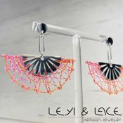 miniatura Pendientes Abanicos Pequeños Y Encaje de Bolillos Rosa