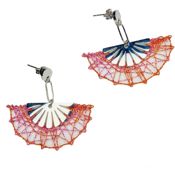 miniatura Pendientes Abanicos Pequeños Y Encaje de Bolillos Rosa