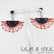 miniatura Pendientes Abanicos Pequeños Y Encaje de Bolillos Rosa