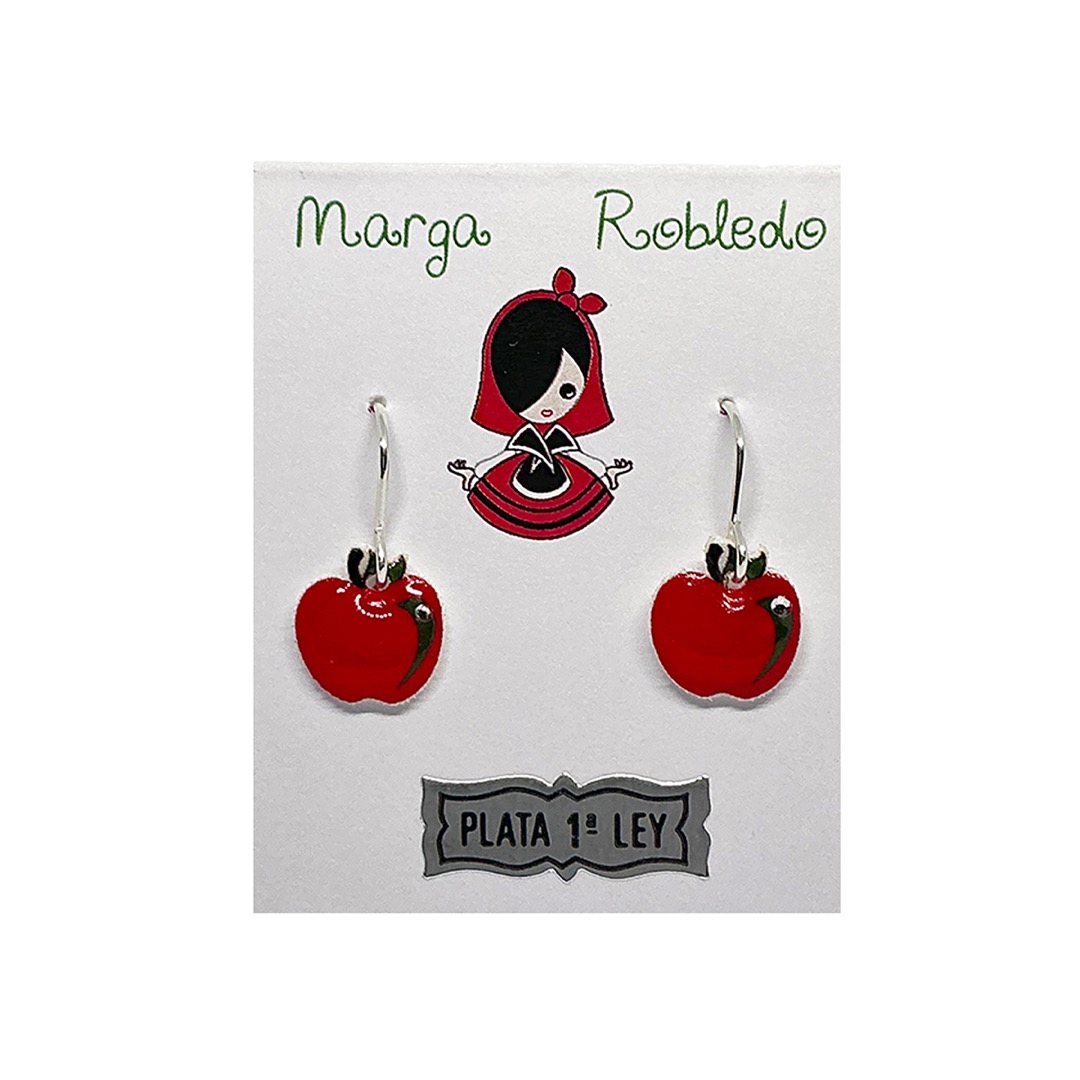 Marga Robledo Pendientes de colgar Manzana asturiana. Rojo