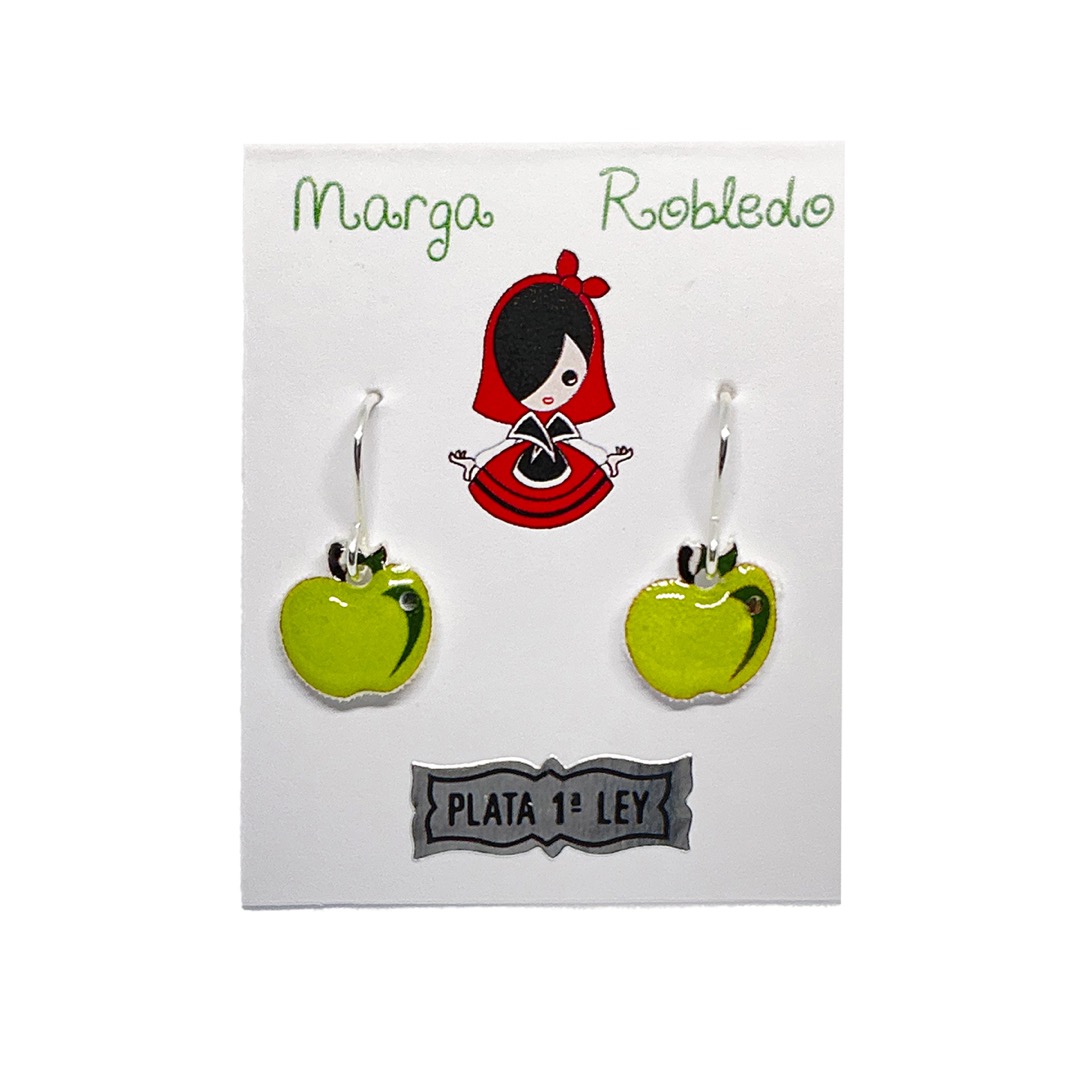 Pendientes de colgar Manzana asturiana. Verde
