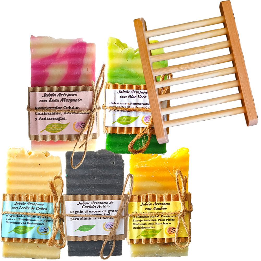 Antiarrugas 5 Jabones Artesanos Naturales + Jabonera Madera 1
