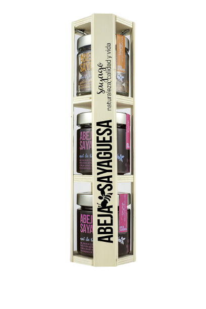 Lote de 2 tarros de miel de bosque 250 g + 1 tarro de almendras garrapiñadas 100 g.