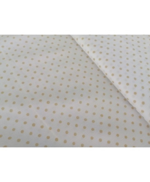 Piqué canutillo fondo blanco y lunares camel