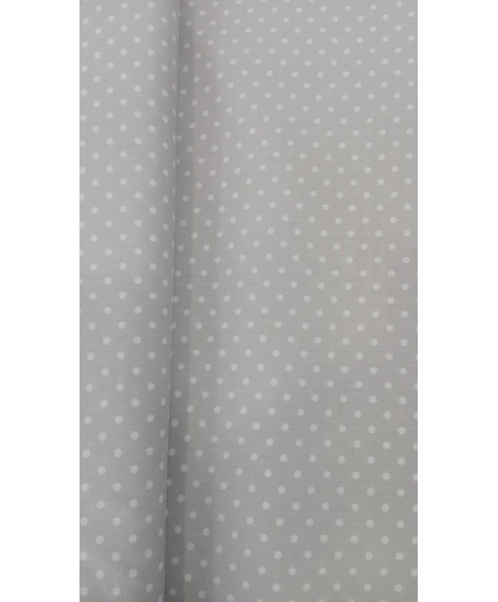 Piqué canutillo fondo gris y lunares blancos