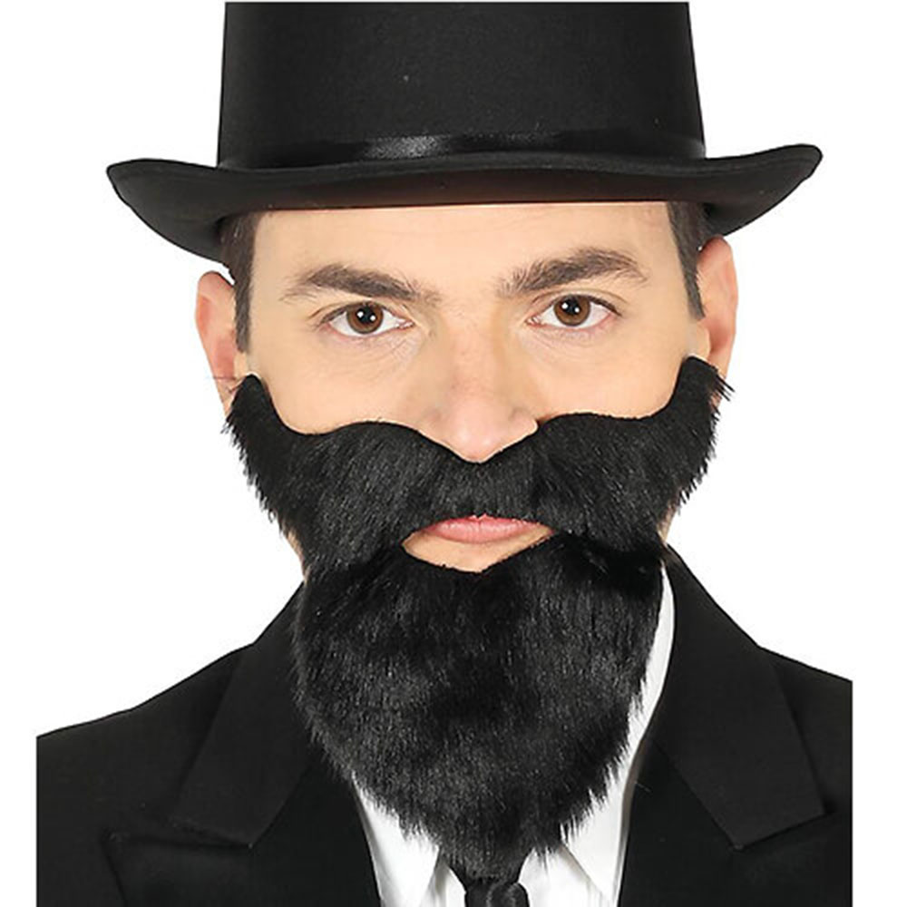 Barba Negra Larga con Bigote con Adhesivo.  