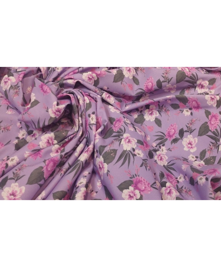 Lycra flores con fondo malva