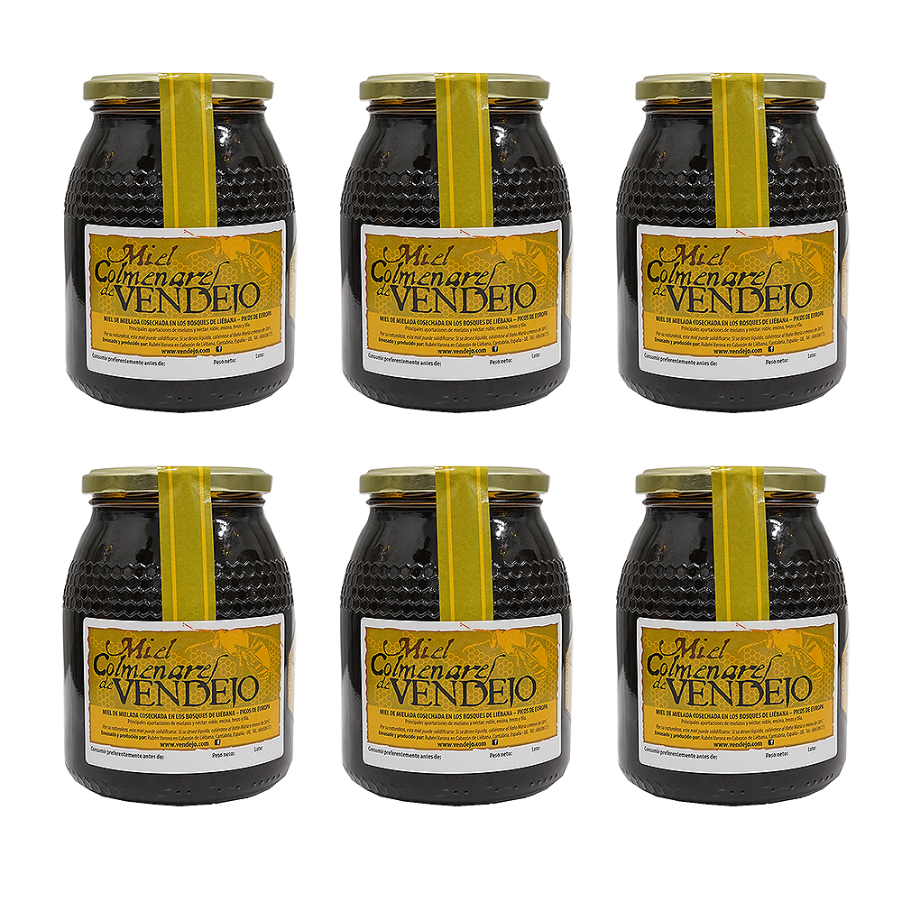 miniatura Pack de 6 tarros de 1 kilogramo de miel de bosque Colmenares de Vendejo, miel de Liébana, Cantabria