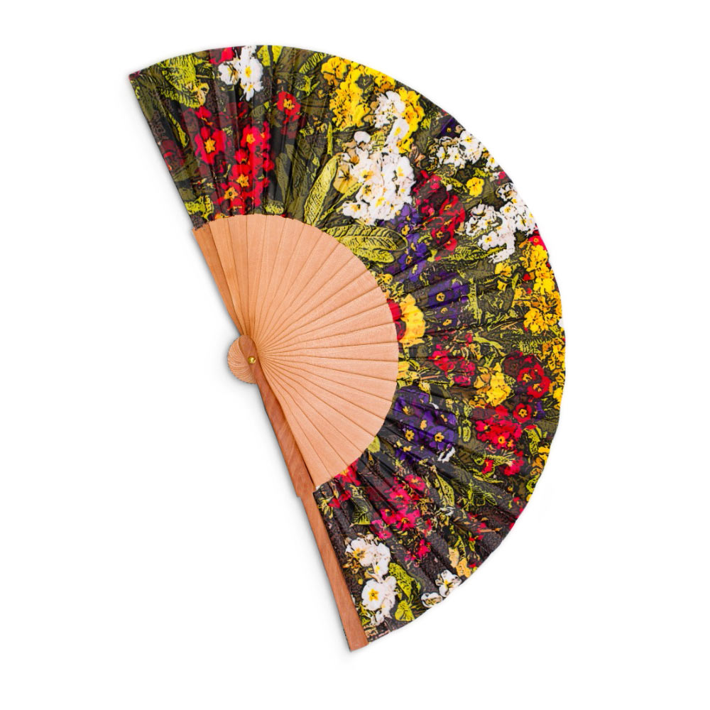 Abanico de madera y tela, exclusivo, moderno. Hecho a mano. Flores