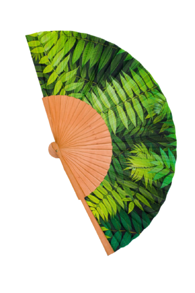 Abanico de madera y tela, exclusivo, moderno. Hecho a mano