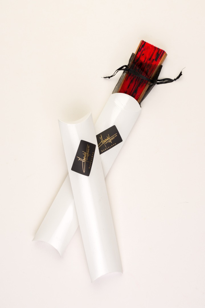 miniatura Abanico de madera y tela, exclusivo, moderno. Hecho a mano