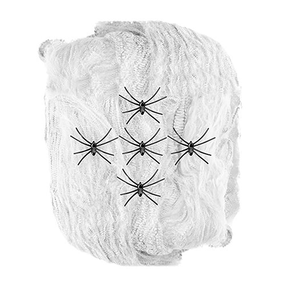 Telaraña Blanca de 100 g con 5 Arañas Fluorescentes