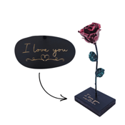 miniatura Rosa Eterna Hierro Forjado y Base de Madera - I Love You - Roja y Verde 2