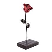miniatura Rosa Eterna Hierro Forjado y Base de Madera - Roja y Negra 1